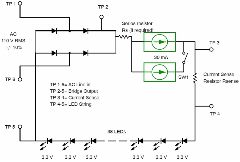 圖3:CCR用于直接交流供電LED照明應(yīng)用的電路圖