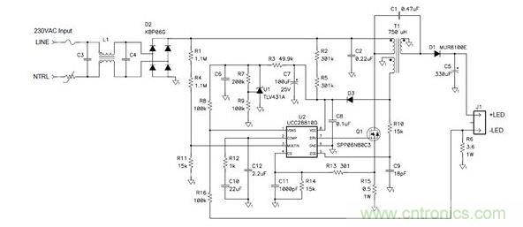 該拓撲不僅可提供良好功率因數(shù),而且還符合EN61000-3-2C類標準