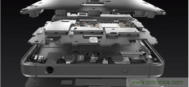 手機(jī)的內(nèi)部結(jié)構(gòu)，其中決定手機(jī)堅(jiān)固程度的部分就是邊框與骨架