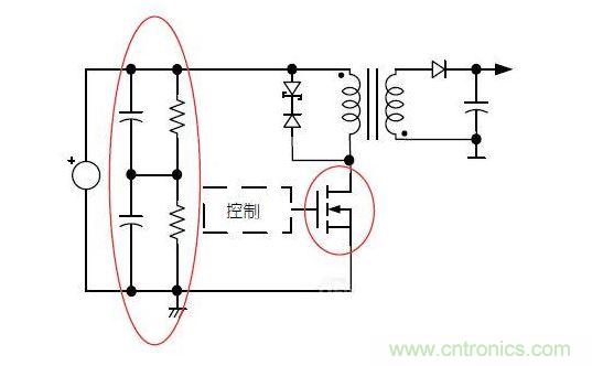 反激轉換器中的串聯大電容電路及單顆1，000VMOSFET