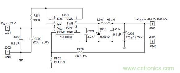 Buck電路應用實例-輸入9～12V，輸出3.3V 800mA電路