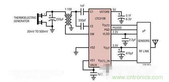 LTC3108 電源芯片優化用于從熱電設備收集能量。
