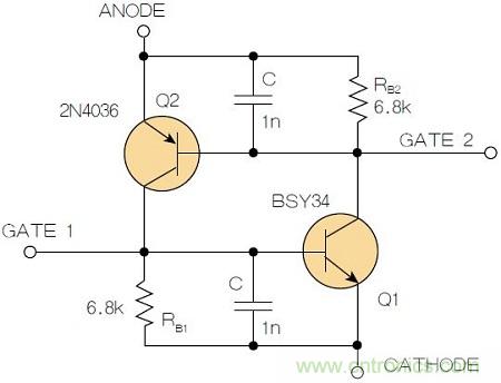 圖2：增加兩個(gè)電容值為1nF的SMD陶瓷電容器后，可以在ΔV達(dá)到10V的情況下防止導(dǎo)通。
