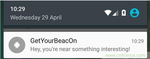 圖10 – 安卓系統(tǒng)通知,提示附近發(fā)現(xiàn)Beacon