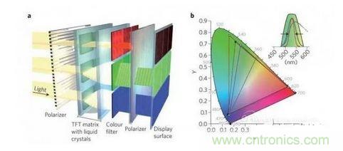  LCD顯示器示意圖。TFT表示薄膜晶體管（thin-film transistor）。