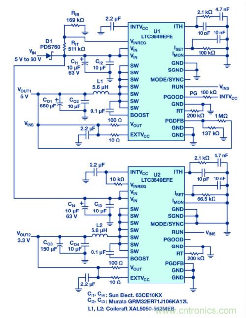60 V輸入單芯片轉換器可在沒有超級電容或其他附加元件的情況下為關鍵電路供電