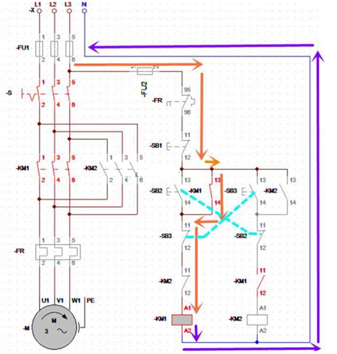 三種三相交流電動機正反轉互鎖電路的分析